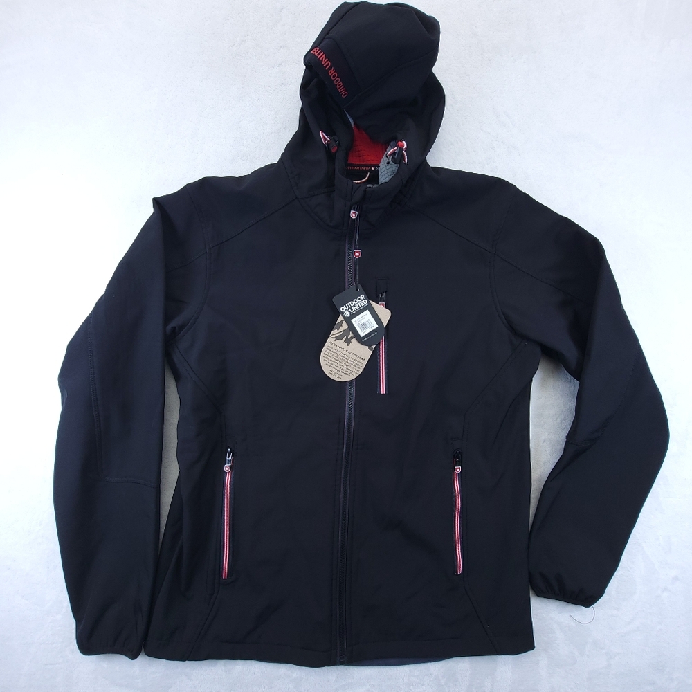 Outdoor United Mens Black Full Zip Soft Shell Hooded Jacket Size M OUP3372TX